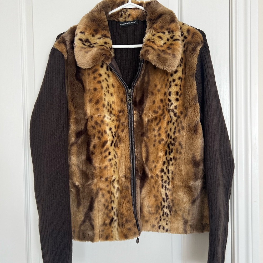 Essentials by Milano Brown and Tan Teddy Jacket